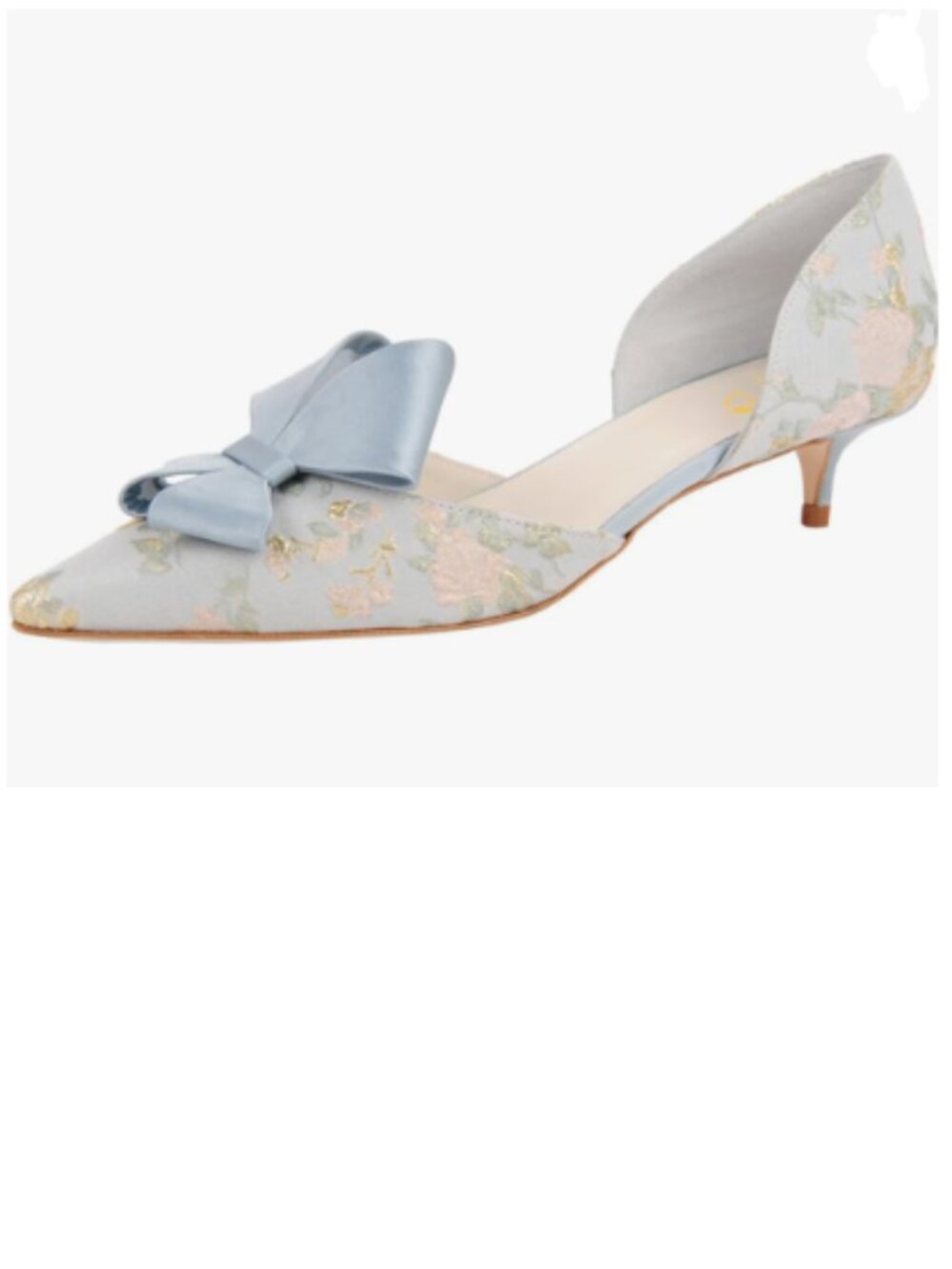 XYD Flower Embroidery D'Orsay Kitten Heel Bridal Bowknot Pumps Pointed Toe Shoes